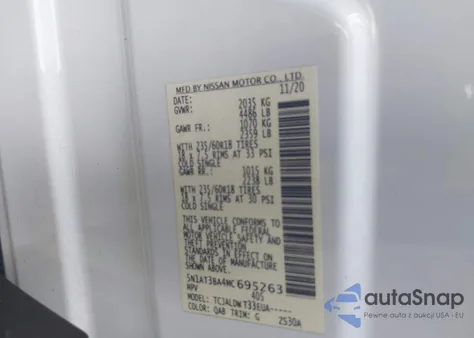 2021 Nissan Rogue Sv Fwd z USA, uszkodzony, nr VIN 5N1AT3BA4MC695263